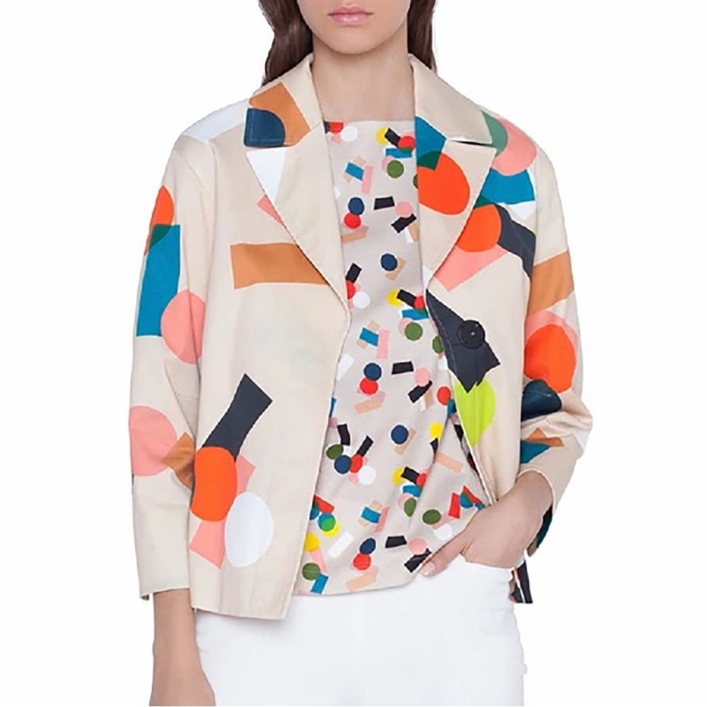 Akris Punto Memphis Bell Air Print Blazer Jacket Beige Dots Geometric Belair 4